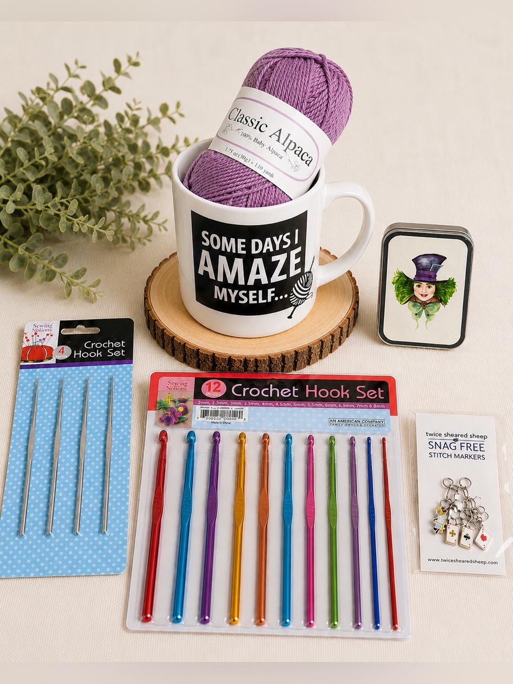Crochet Gift Set Bundle | Yarn, Crochet Hooks, Mug & Stitch Markers